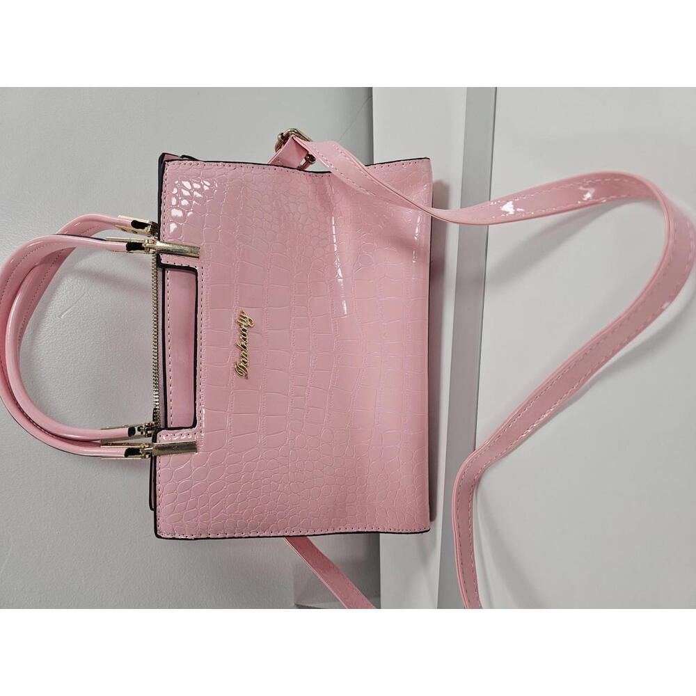 Danbao-ly Pink Crocodile Embossed Handbag with Gold Accents